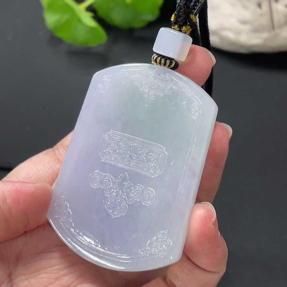 HUILIU HQ Jadeite antique plaque pendant showcasing detailed carved design, weighs approximately 45.66g, made of high-quality jade.