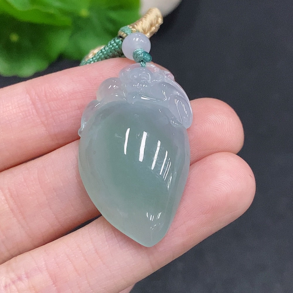 Jadeite Auspicious Monkey Offering Longevity Pendant from HUILIU HQ, intricately carved jade pendant featuring a monkey symbolizing longevity.