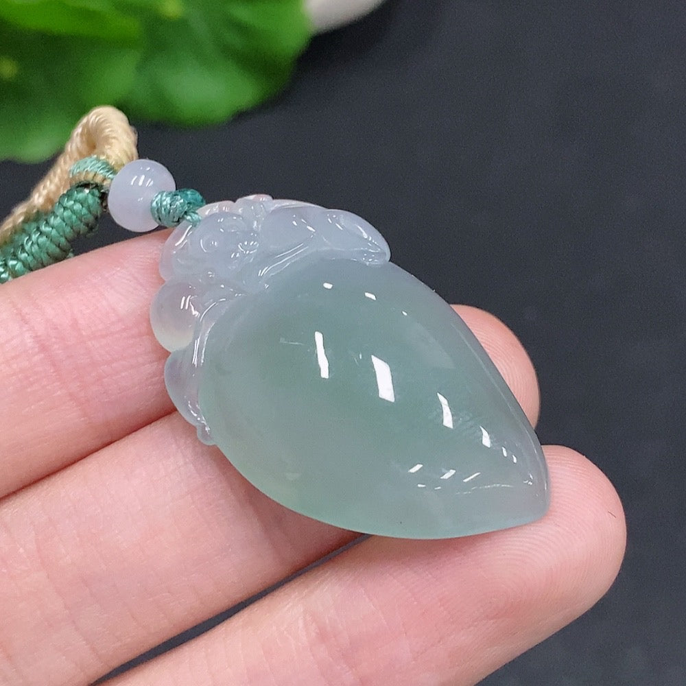 Jadeite Auspicious Monkey Offering Longevity Pendant by HUILIU HQ, detailed jade pendant with intricate monkey design for good fortune.