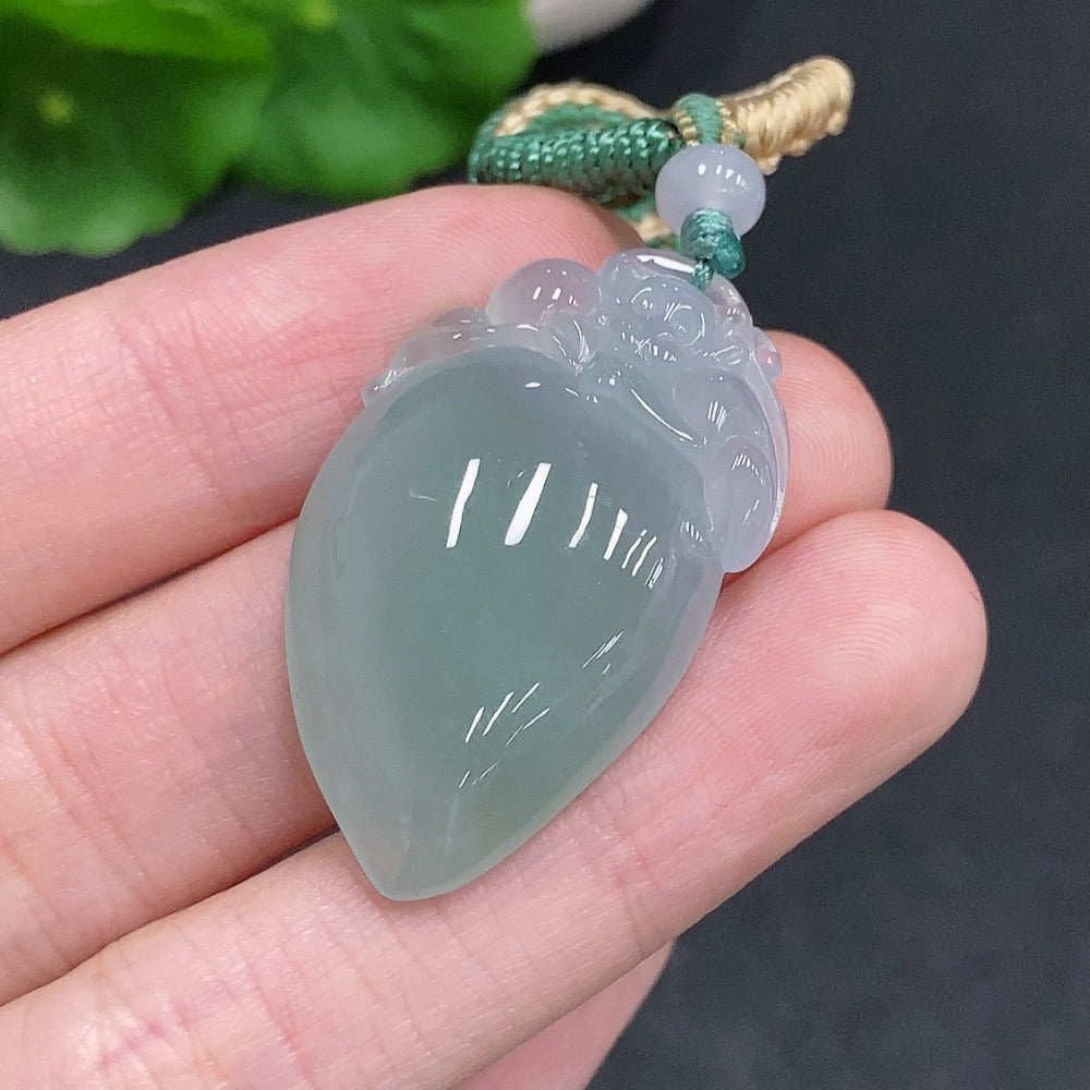 Jadeite Auspicious Monkey Offering Longevity Pendant by HUILIU HQ, featuring detailed jade monkey pendant symbolizing good fortune and long life.