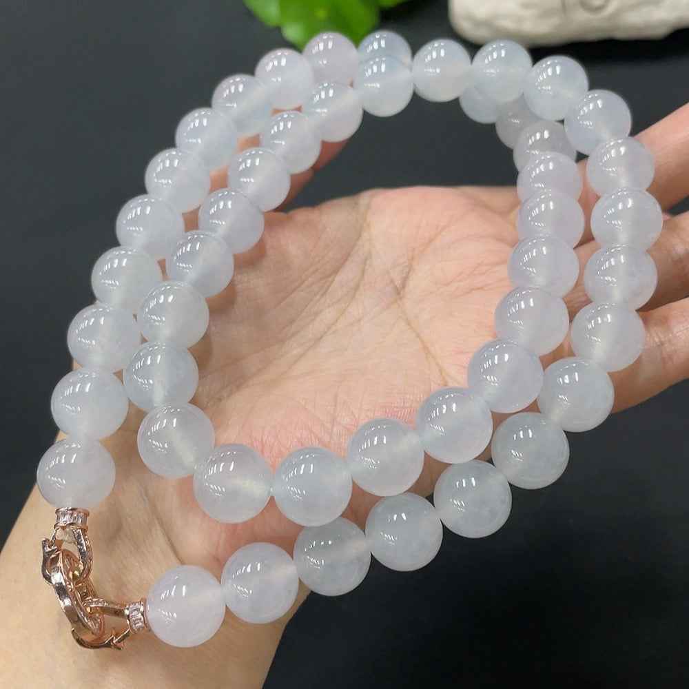 HUILIU HQ jadeite bead necklace with 12.5-12.7mm beads and a non-gold clasp, weighing approximately 173 grams.