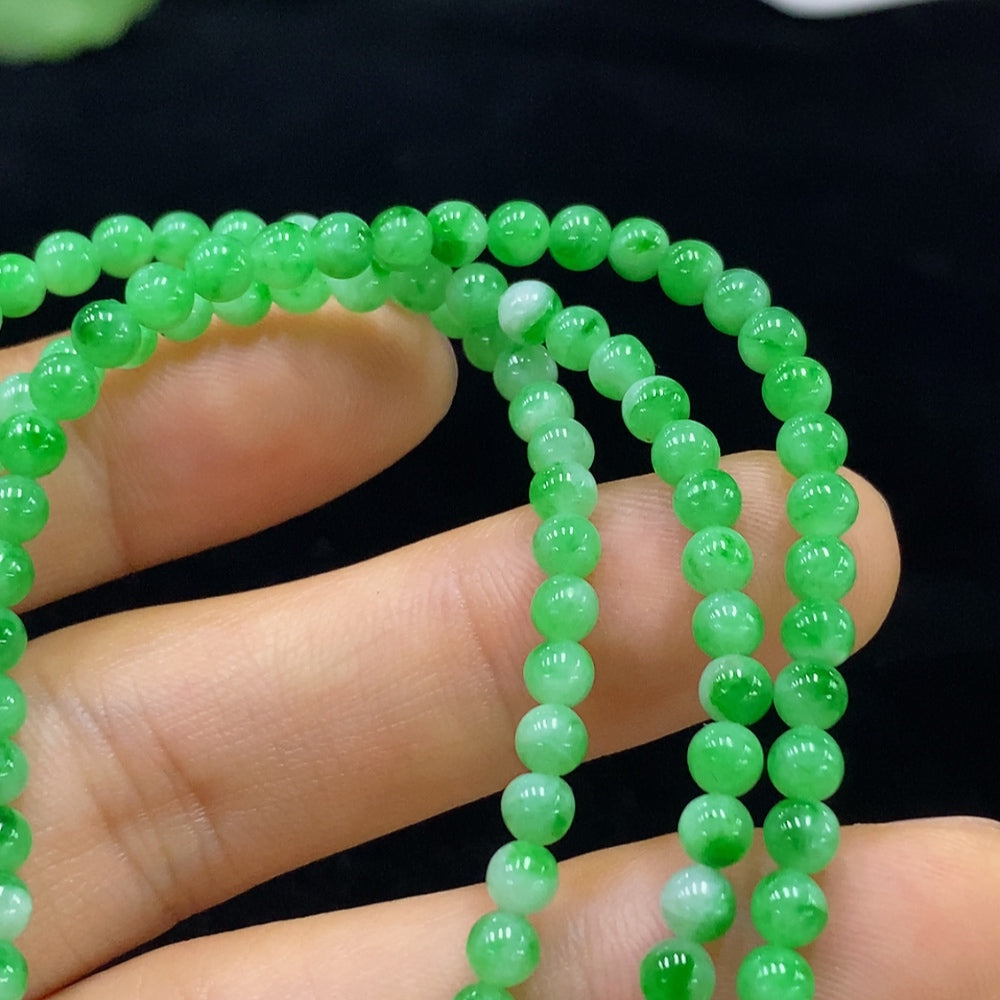 HUILIU HQ jadeite bead necklace with 3.7mm beads, approximately 15.2g, featuring a non-gold clasp, natural jade color.