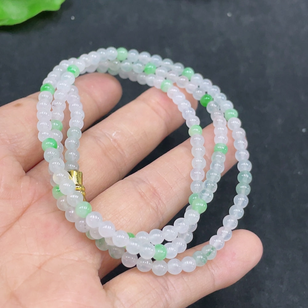 HUILIU HQ jadeite bead necklace with non-gold clasp, 3.7mm beads, total weight approx. 13.37g, natural green jade stones