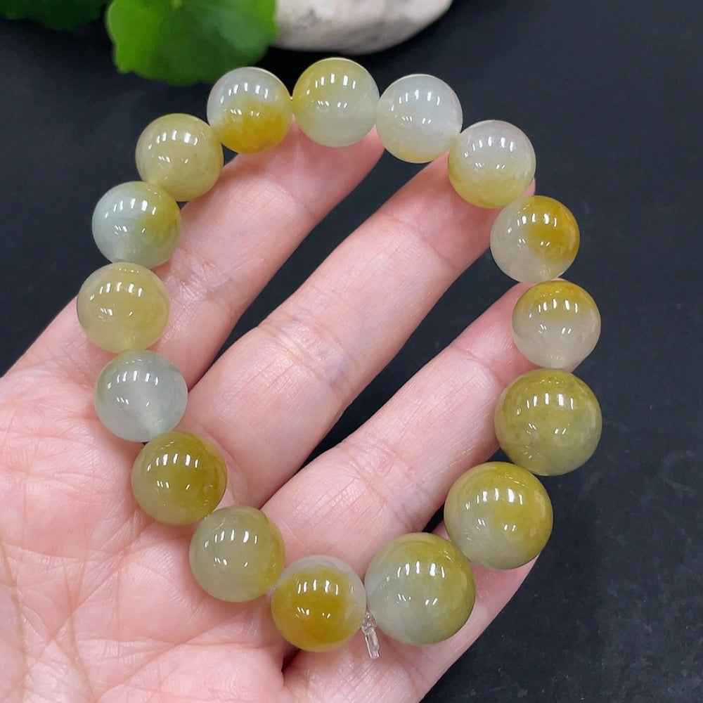 HUILIU HQ jadeite beaded necklace with 13.8/11.7mm beads, undetermined color, total weight 50.945g, displayed on a neutral background.
