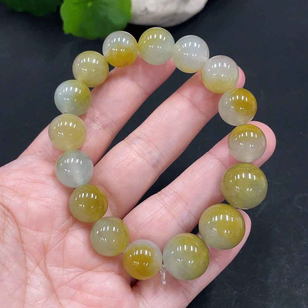 HUILIU HQ Jadeite beaded necklace with 13.8/11.7mm jade beads, undetermined color, total weight 50.945g, natural stone jewelry.