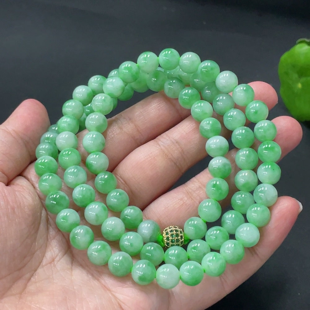 HUILIU HQ jadeite beaded necklace with 7.9mm beads, non-gold matching beads, total weight approx. 69.88g, natural jade color