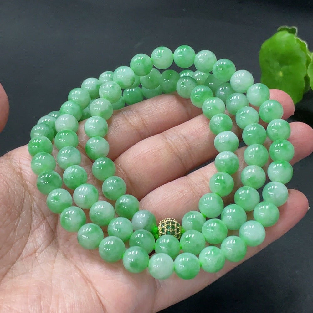 HUILIU HQ jadeite beaded necklace with 7.9mm beads, approximately 69.88g, featuring matching non-gold jade beads.