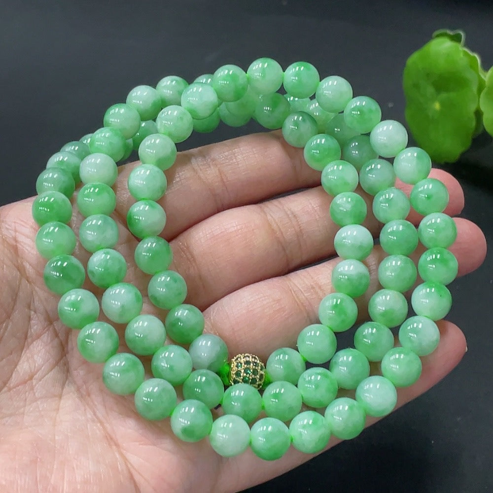 HUILIU HQ jadeite beaded necklace with 7.9mm beads, approximately 69.88g, featuring matching non-gold jade beads.