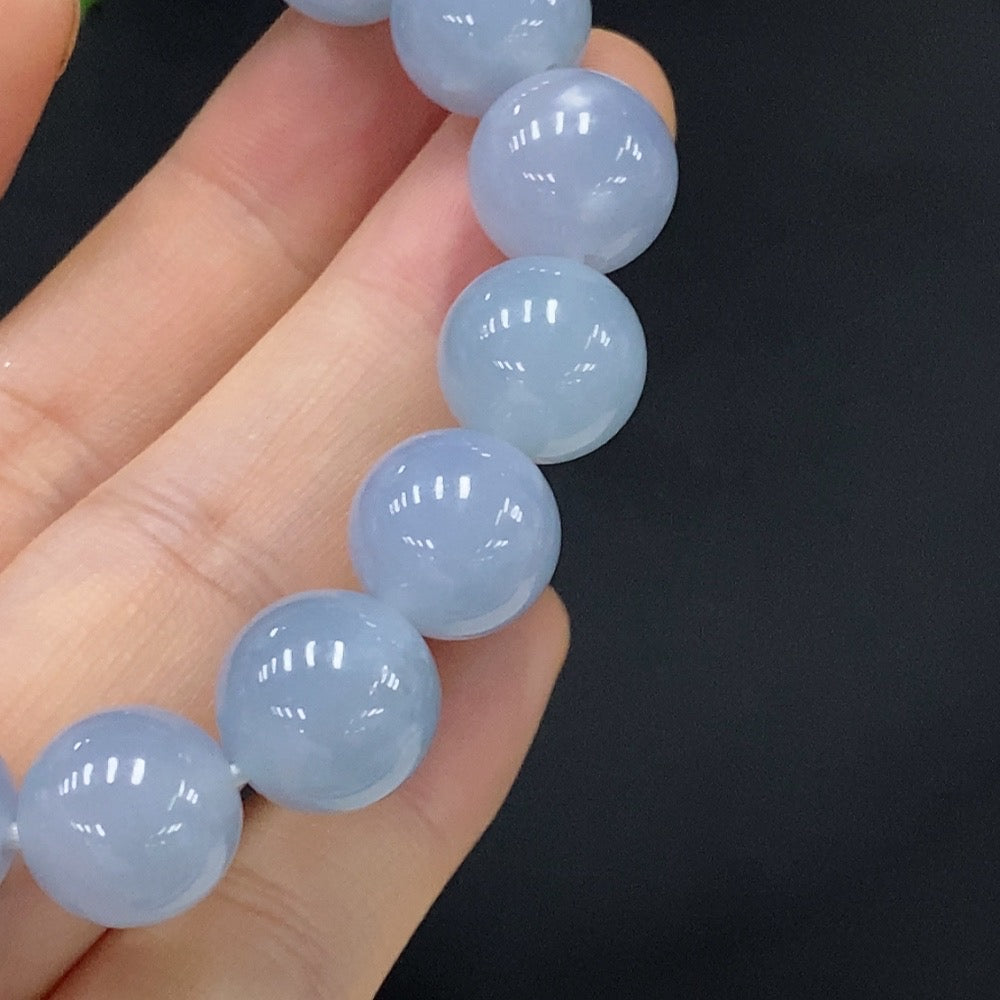 HUILIU HQ jadeite bracelet with 12.3mm beads, showcasing smooth green jade beads and a total weight of about 47.94g.