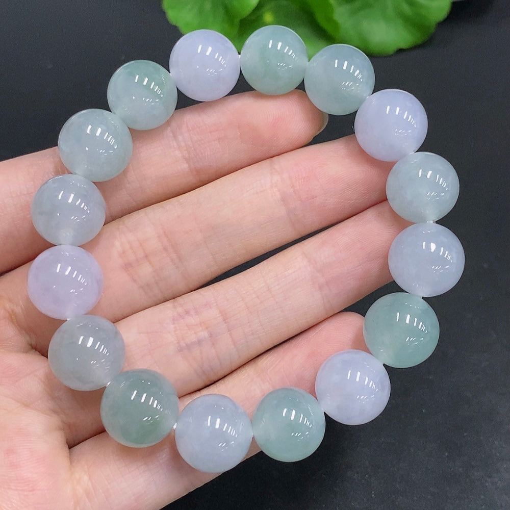 HUILIU HQ jadeite bracelet, approximately 12.3mm wide, with a total weight of 51g, showcasing smooth green jade stones.