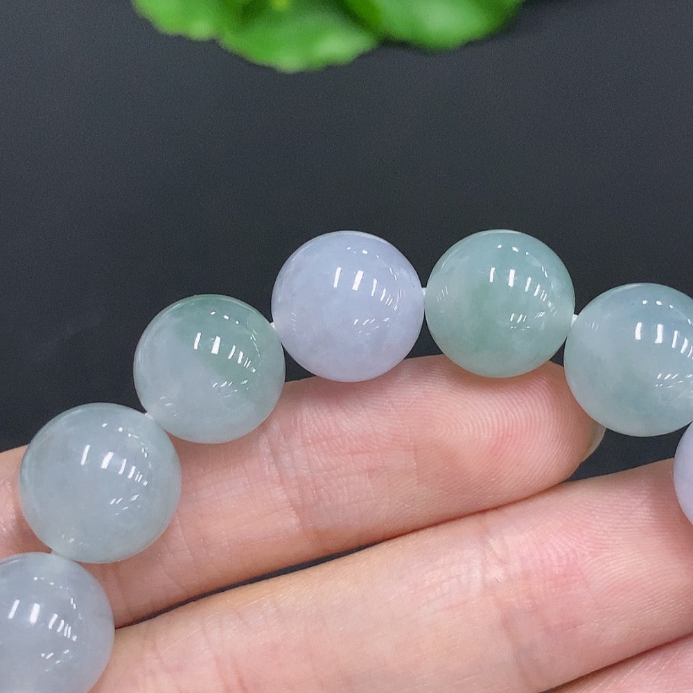 HUILIU HQ jadeite bracelet with 12.3mm beads, showcasing smooth green jade stones, total weight approximately 51g.