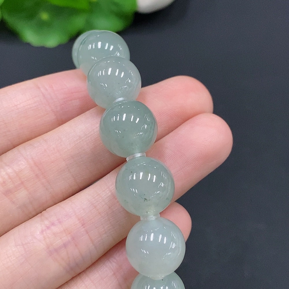 HUILIU HQ jadeite bracelet, 12.5mm wide, with polished green jade stones, weighing approximately 51.2 grams, natural and elegant design.