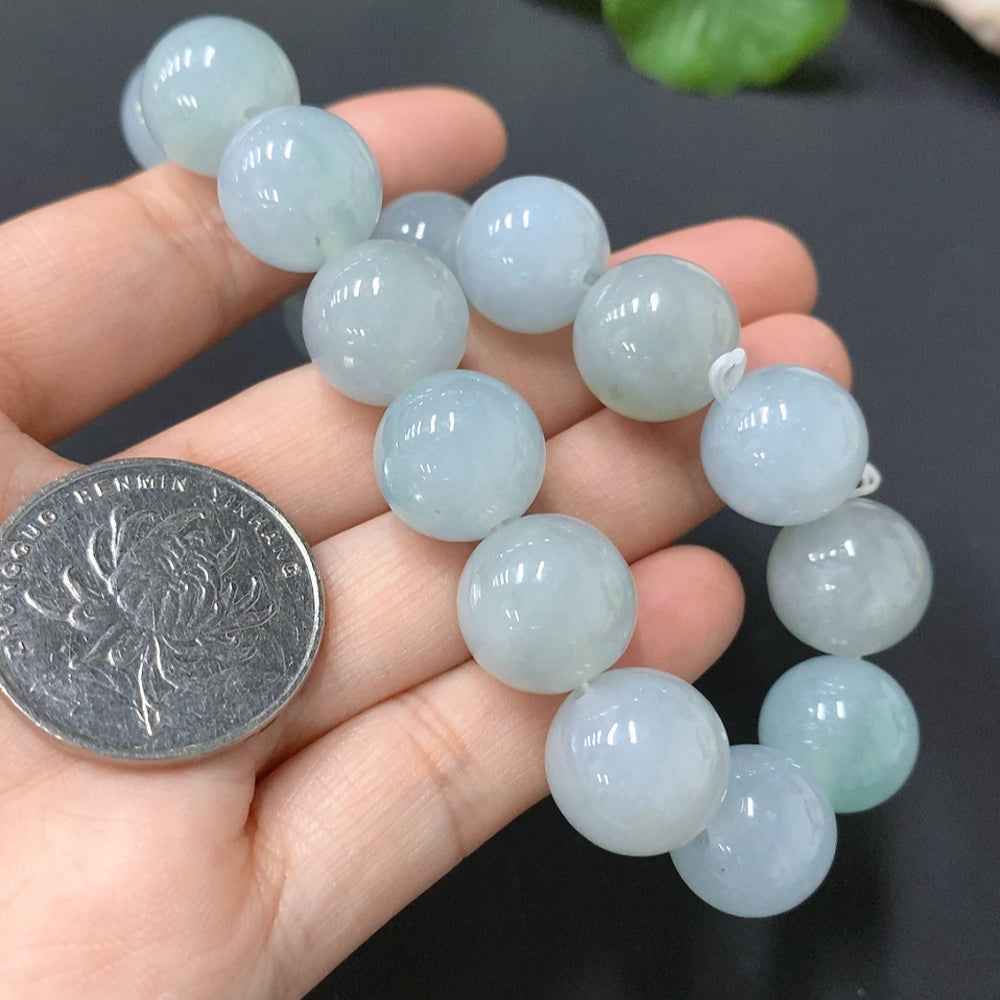HUILIU HQ jadeite bracelet with 13.3mm beads and 66.24g weight, showcasing smooth, polished jade stones.