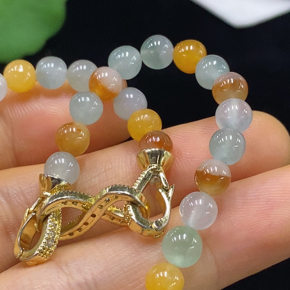 HUILIU HQ jadeite bracelet with 5.2mm beads, non-gold, weighing approximately 12.97 grams, featuring smooth polished jade stones.
