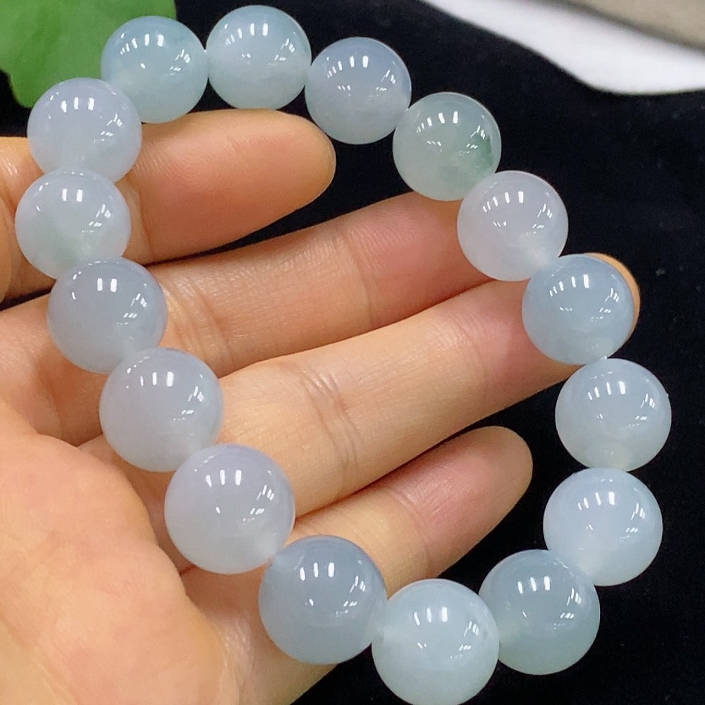 HUILIU HQ jadeite bracelet with 12.1mm beads, approximately 51g, featuring smooth, polished jade stones in a natural bracelet design.