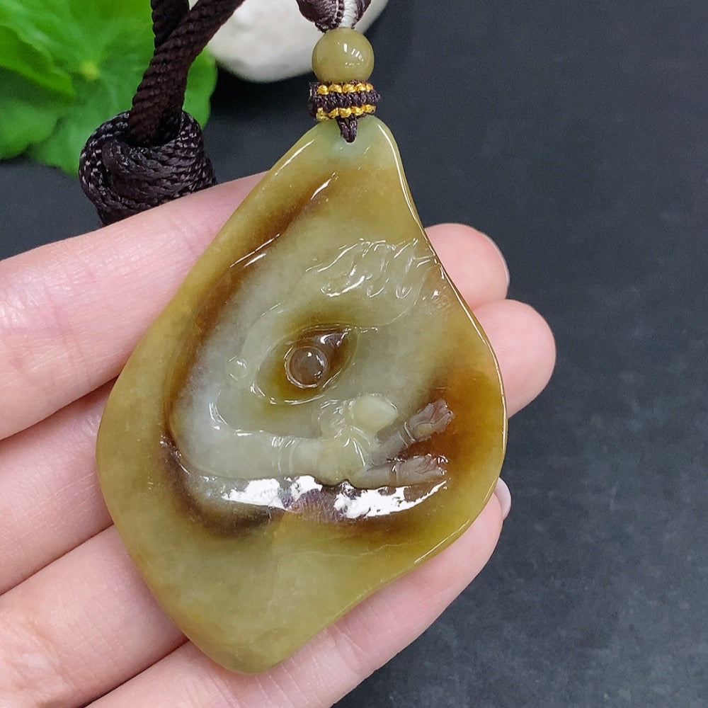 Jadeite Buddha flower pendant from HUILIU HQ featuring a detailed carved Buddha design on smooth green jade.
