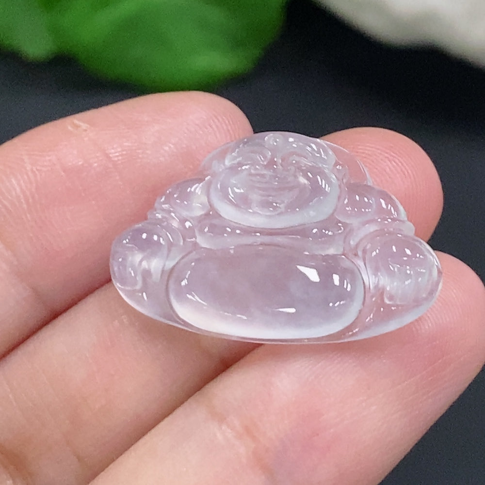 Jadeite Buddha inlay piece by HUILIU HQ, intricately carved jade jewelry accessory weighing approximately 3.1g.