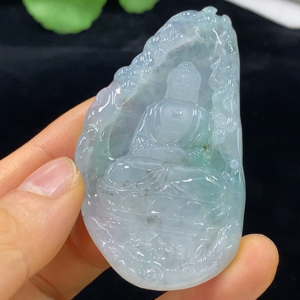 Jadeite Buddha pendant from HUILIU HQ with a total weight of 30.19g, showcasing a detailed carved jade Buddha charm.