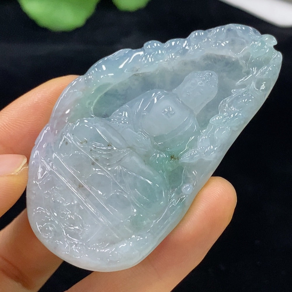 Jadeite Buddha pendant from HUILIU HQ, crafted from green jade, weighing approx. 30.19g, with detailed Buddha carvings.