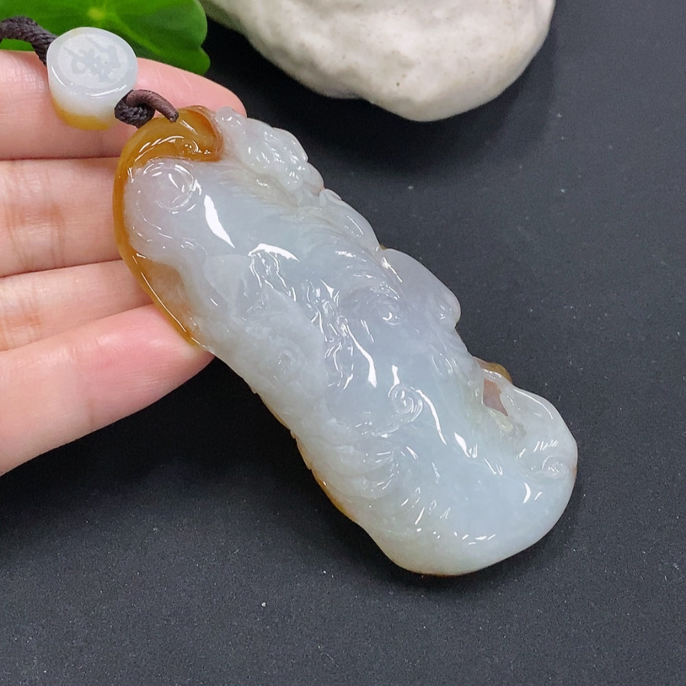 Huiliu certified jadeite Buddha pendant on black cord, showcasing detailed carved Buddha figure, natural green jade color.