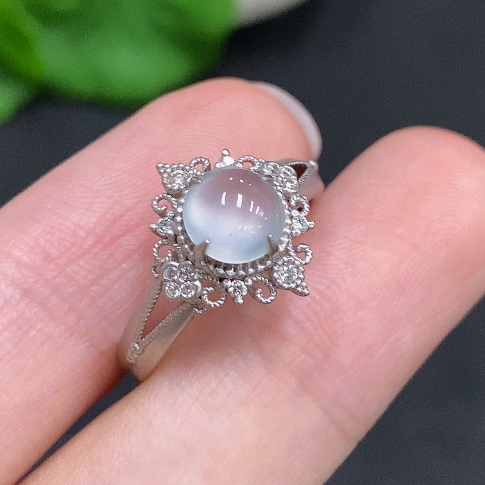 HUILIU HQ jadeite cabochon ring in 18k gold with diamond accents, size 14, approximately 2g weight, elegant jewelry piece