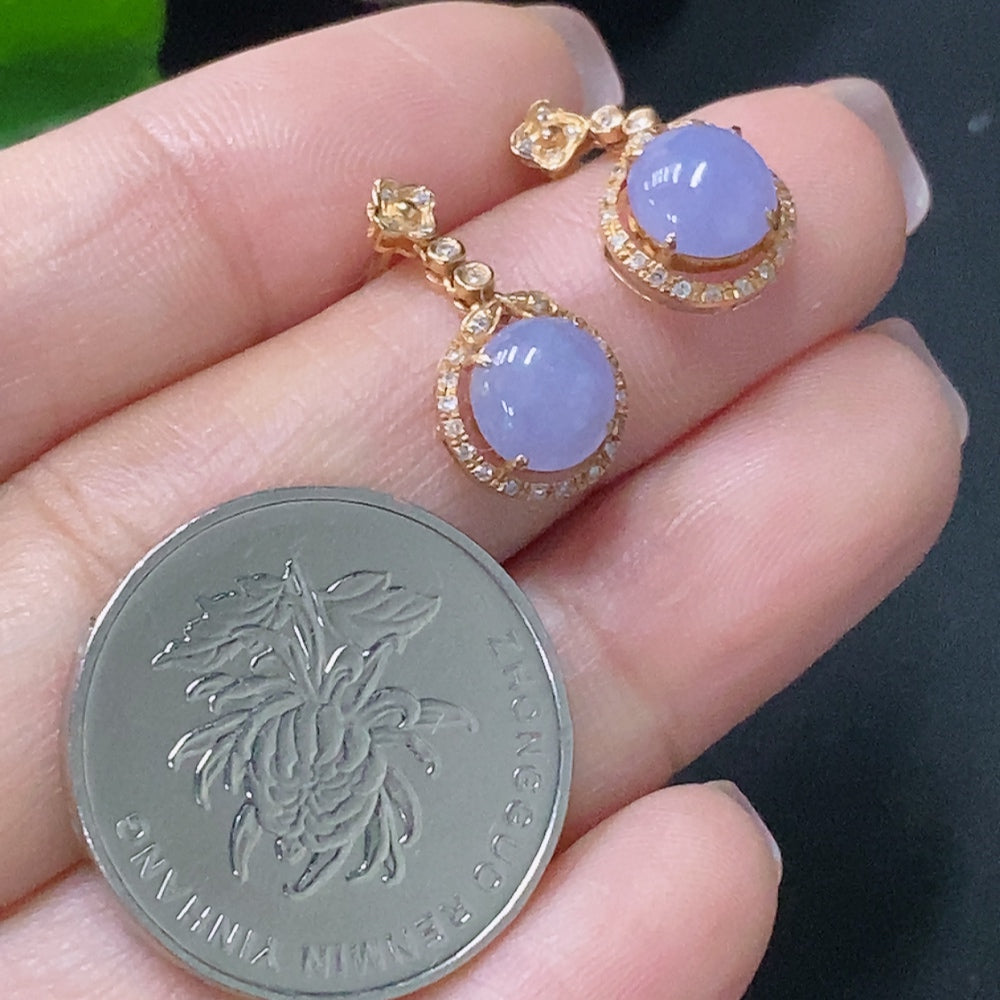 HUILIU HQ jadeite cabochon stud earrings with diamond accents, gold surface, no hallmark, total weight about 1.82g.