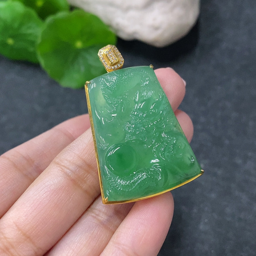 Huiliu Jadeite Dragon Pendant with diamond accents, featuring a detailed jade design and sparkling diamond embellishments.