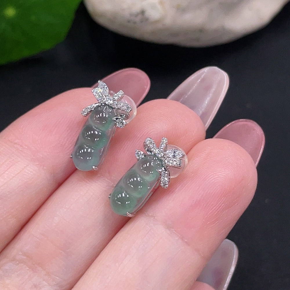 Huiliu Certified Jadeite earrings pair with large non-diamond jade stones and matching ear studs, elegant jewelry by HUILIU HQ.