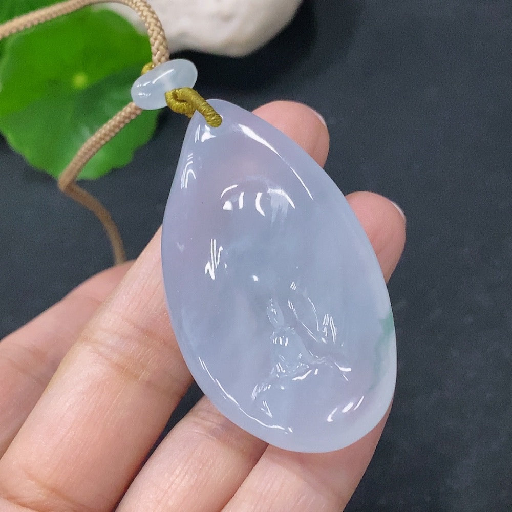 Jadeite Formless Guanyin Pendant made of jade, featuring a smooth, abstract Guanyin figure, crafted by HUILIU HQ.