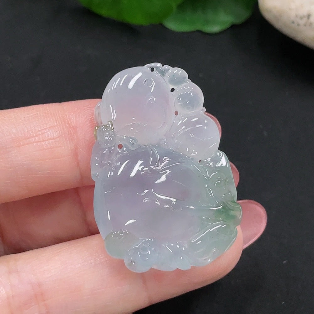 HUILIU HQ jadeite fortune and longevity pendant, intricately carved jade jewelry weighing about 11.6 grams.