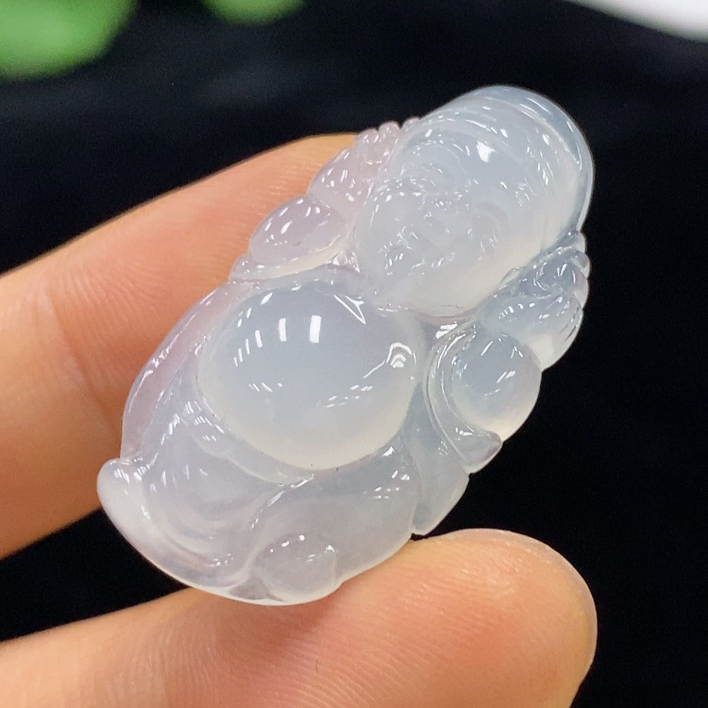 HUILIU HQ jadeite God of Wealth pendant, intricately carved jade jewelry weighing approximately 5.07g, featuring traditional design.