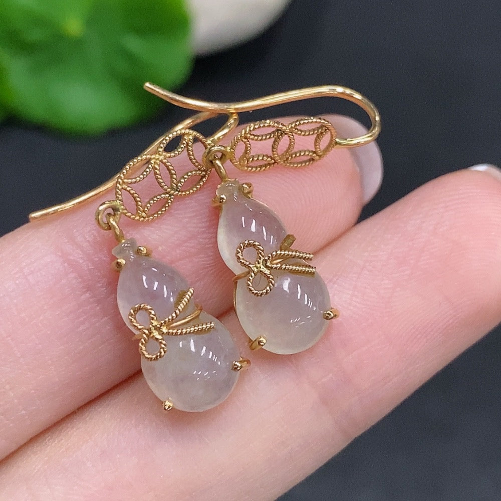 Huiliu Certified Jadeite Gourd Inlaid Earrings showcasing intricate jade inlay and elegant drop design by HUILIU HQ.