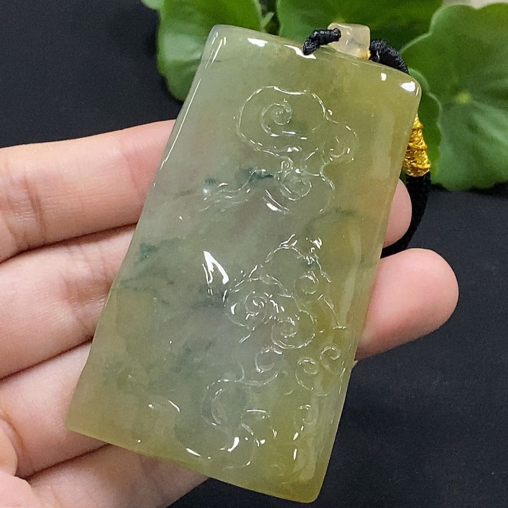 Jadeite Guanyin pendant from HUILIU HQ, intricately carved in jade, weighs approximately 38g, showcasing detailed craftsmanship.