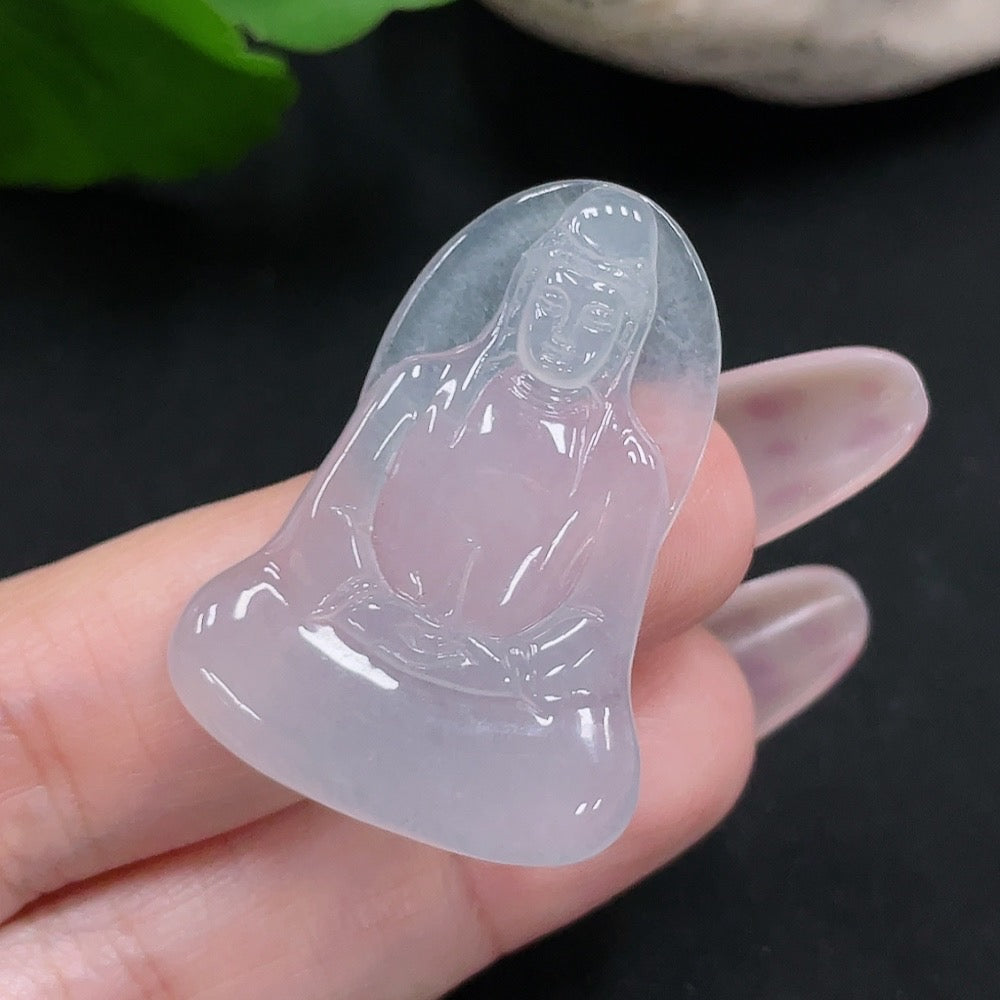 Jadeite Guanyin pendant from HUILIU HQ, intricately carved jade jewelry weighing approximately 6.1g, displayed against a neutral background.