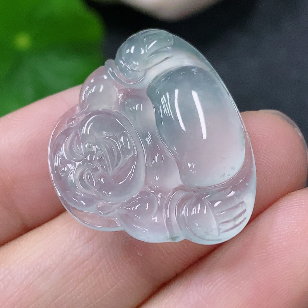 Huiliu Certified Jadeite Buddha pendant with intricate inlaid design, showcasing detailed craftsmanship and vibrant jade color.