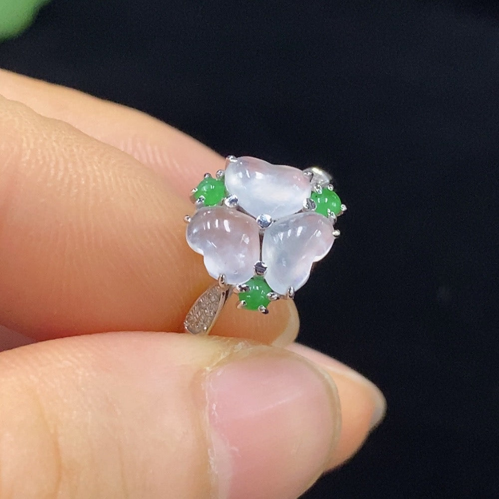 HUILIU HQ jadeite inlaid ring in 18k gold, size 13, featuring a smooth jade stone with intricate inlay design, weighs approx. 2g.