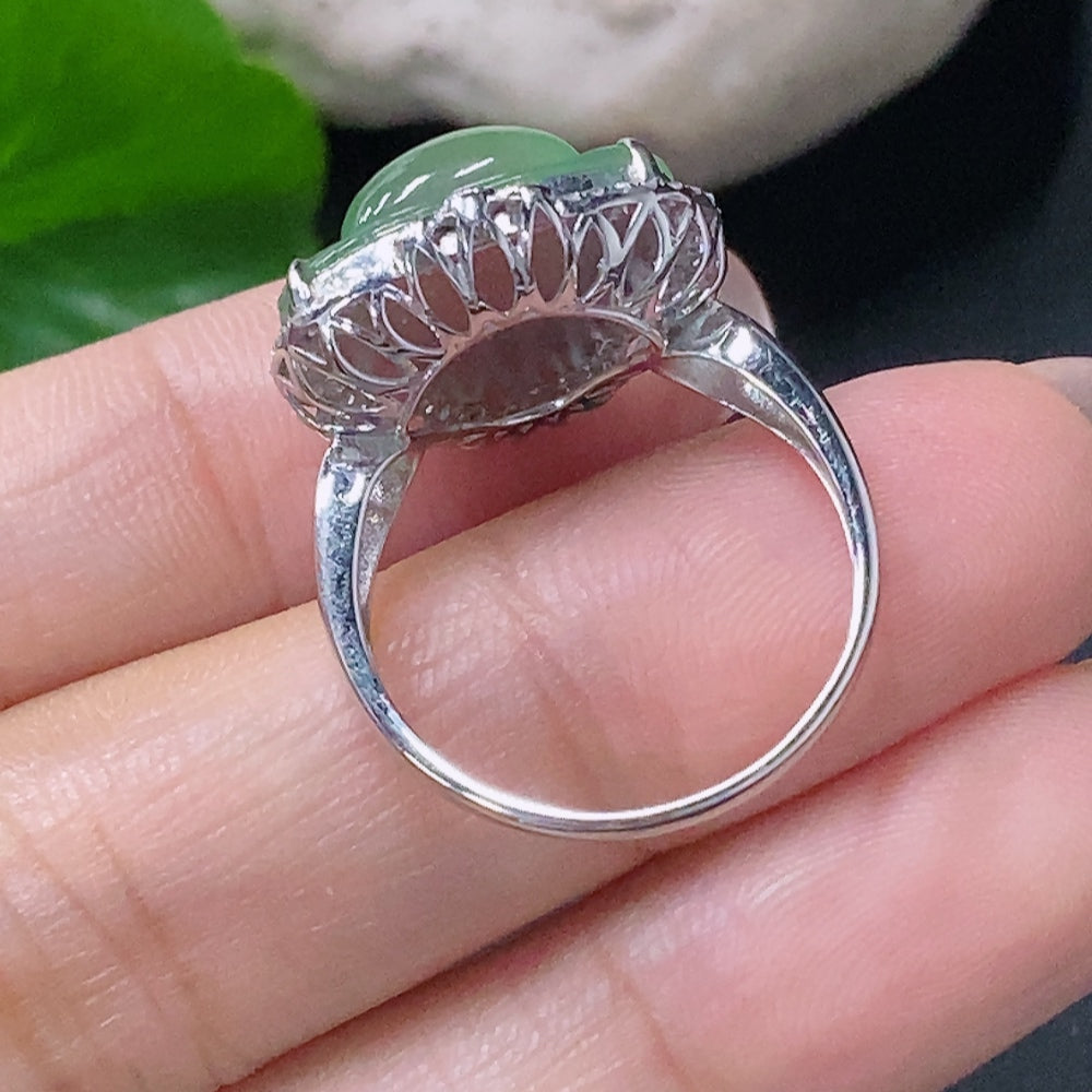 HUILIU HQ jadeite inlaid ring with 18k gold and diamond accent, size 14, weight approximately 3.52g, detailed jewelry image