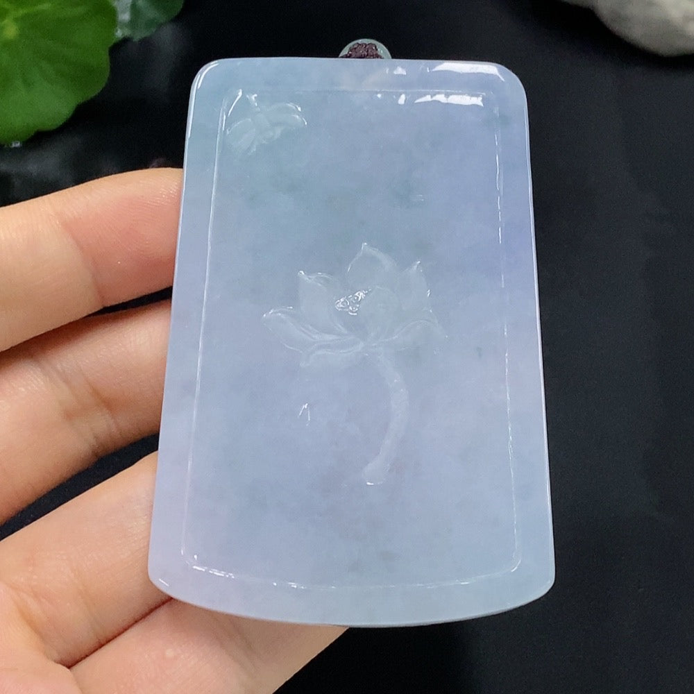 Huiliu certified jadeite Manjushri Bodhisattva pendant with rope, showcasing detailed carved jade figure on a simple cord.