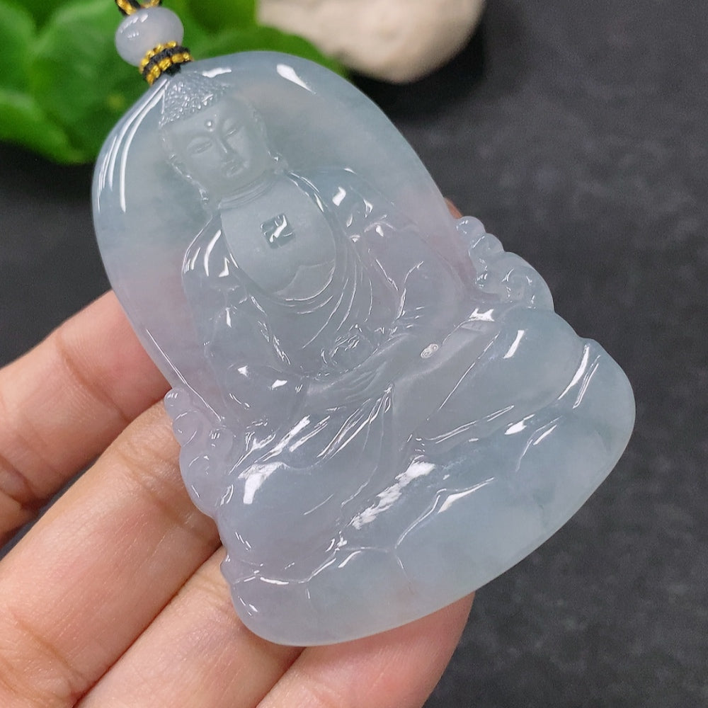 Jadeite Buddha amulet pendant from HUILIU HQ, approximately 33g, featuring intricate carved Buddha design on smooth green jade.