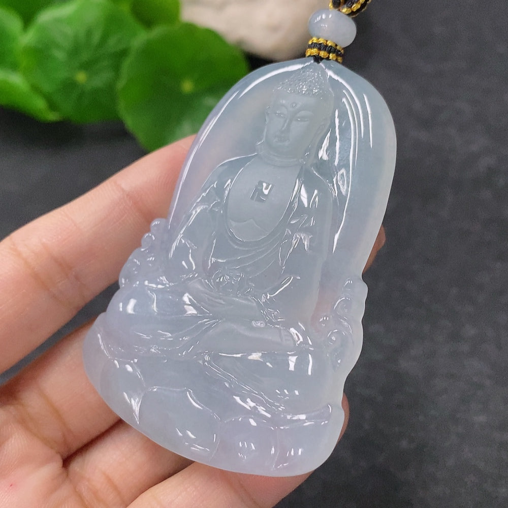 Jadeite Buddha amulet pendant from HUILIU HQ, carved in jade with a total weight of approximately 33g.