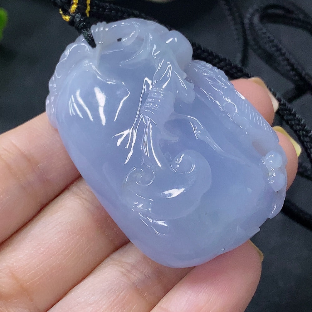 HUILIU HQ jadeite pendant Fu Gua in natural green jade, weighs approximately 50.44g, featuring traditional carved design.