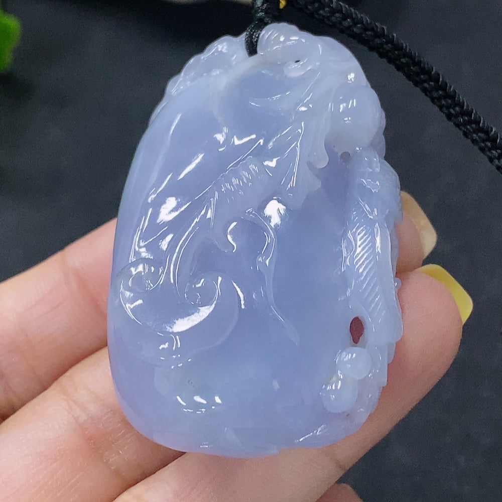 HUILIU HQ jadeite pendant Fu Gua, smooth green jade, carved symbol, weighs approximately 50.44g, natural stone jewelry piece.