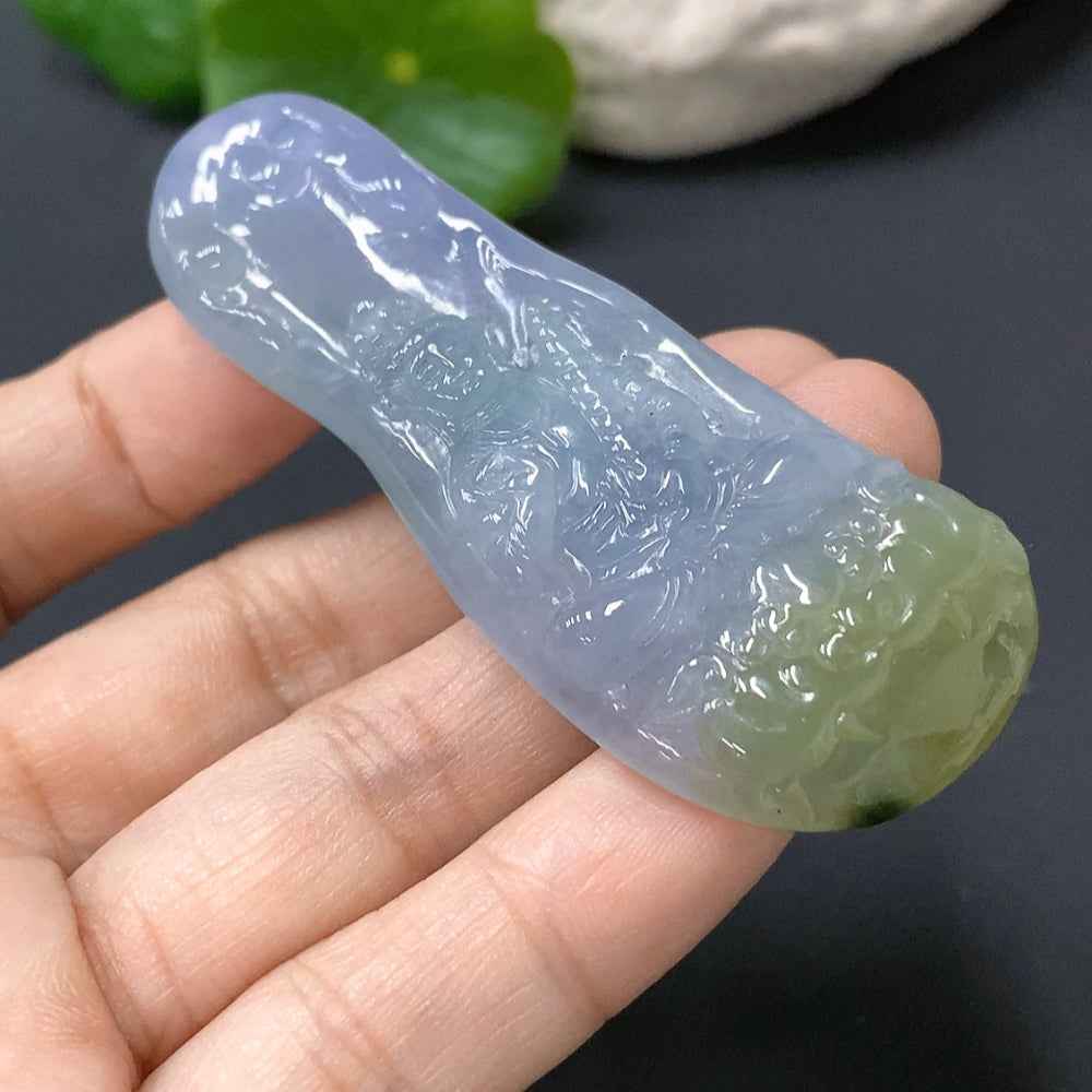 Jadeite pendant depicting Manjushri Bodhisattva with intricate details, weight 22.180g, from HUILIU HQ.