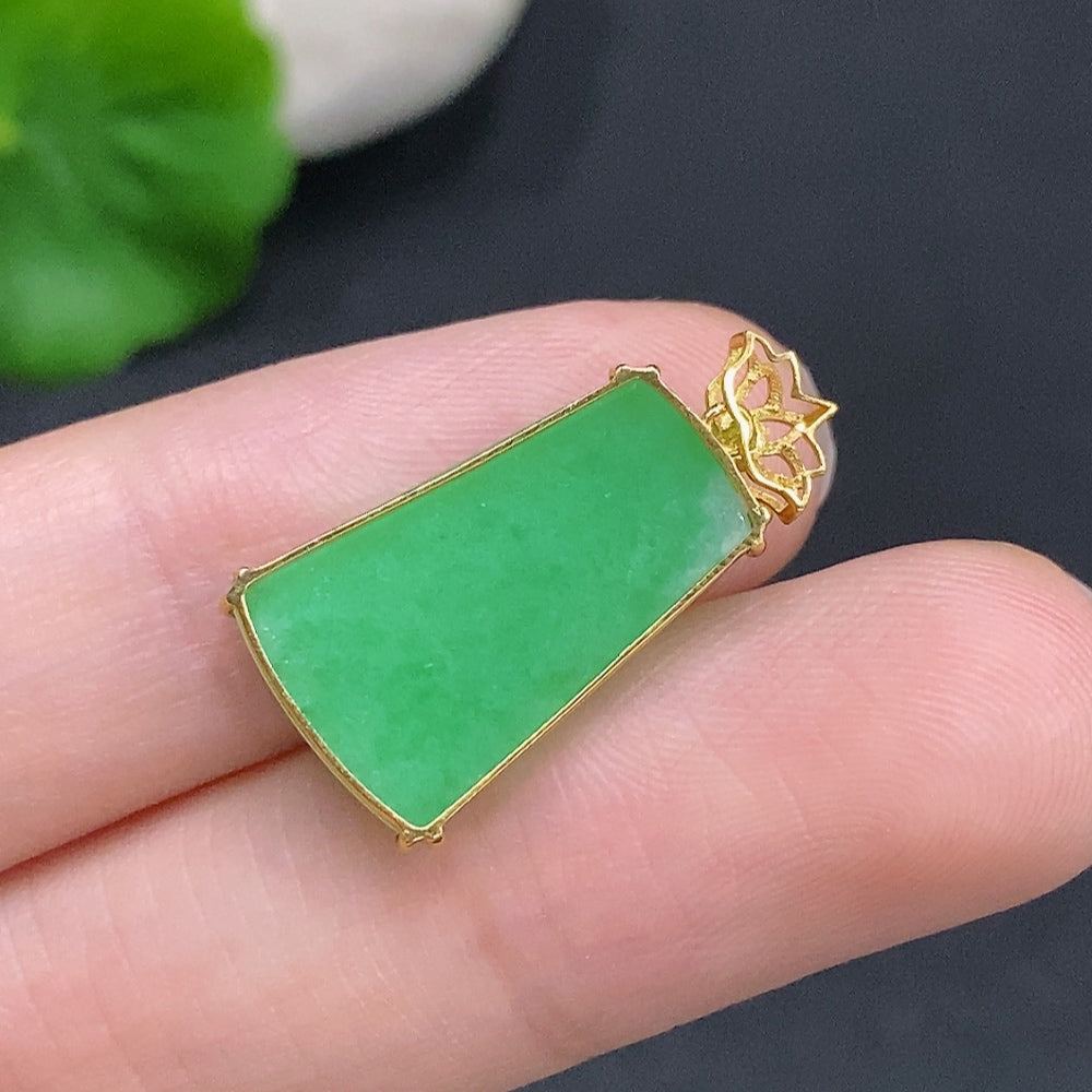 Jadeite plain pendant necklace with 18K gold from HUILIU HQ, featuring a smooth jade pendant on a delicate gold chain.