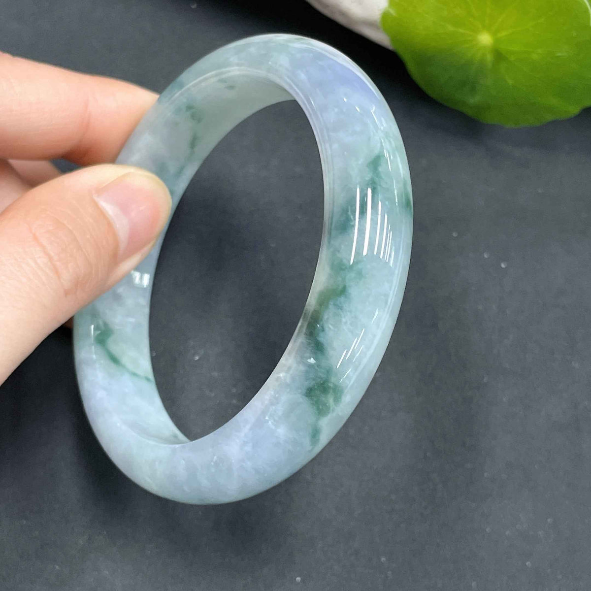 HUILIU HQ jadeite regular bangle, 53.8 cm circular size, smooth green jade jewelry with polished finish
