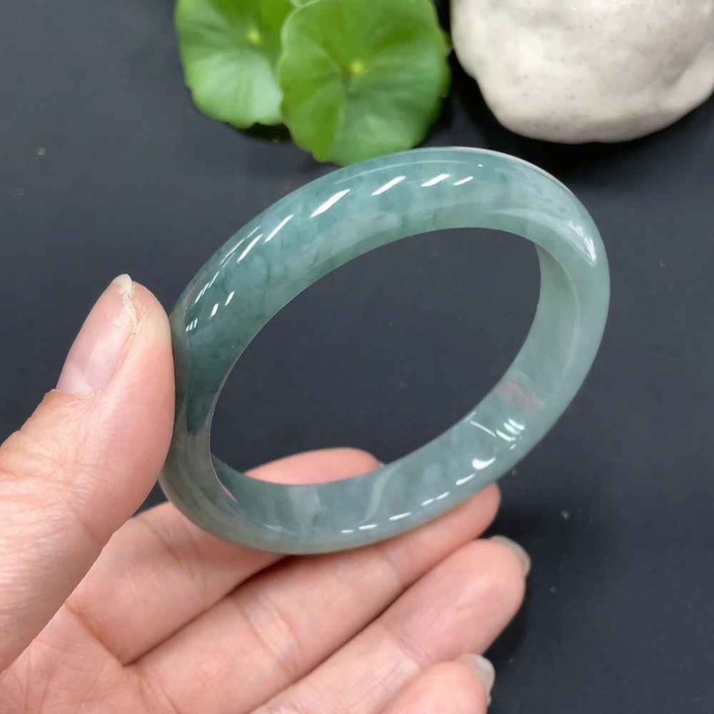 Huiliu HQ jadeite regular bangle, green jade bracelet with smooth polished surface, Huiliu certified jade jewelry.