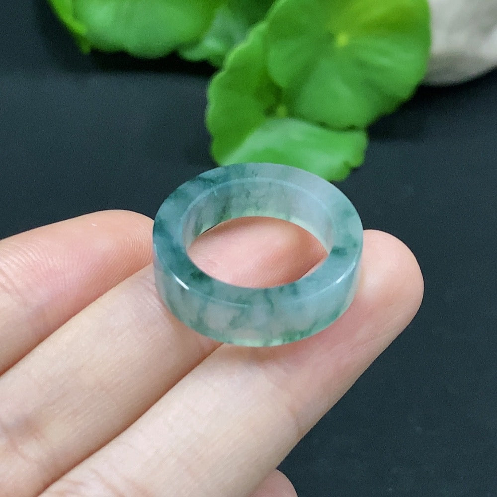 HUILIU HQ jadeite ring in size 12 with a total weight of 4.23g, featuring polished green jade gemstone and silver band.