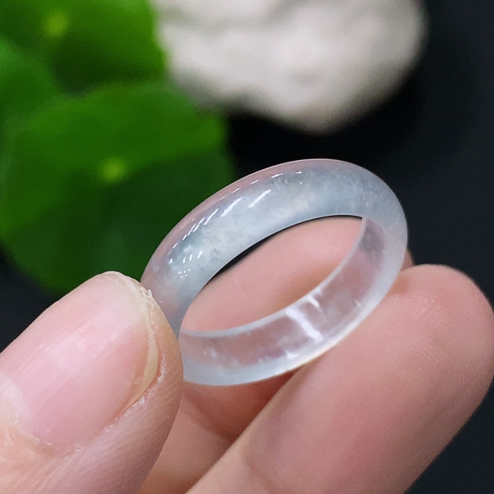 HUILIU HQ jadeite ring in size 13 with a total weight of 1.76g, featuring smooth polished jadeite stone and silver band.