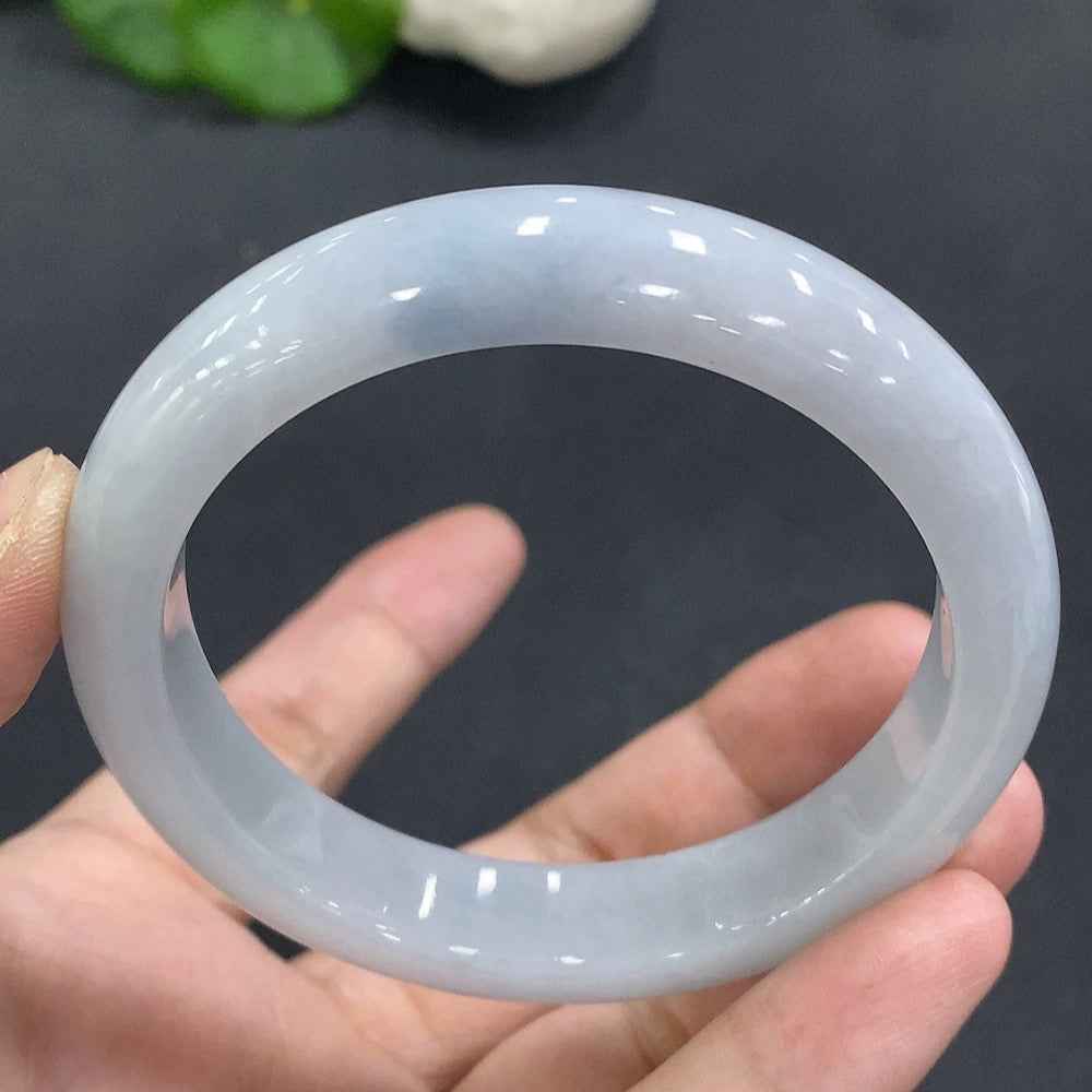 HUILIU HQ jadeite round bangle in size 56, weighing 52.823g, showcasing smooth, polished jadeite with a glossy finish.
