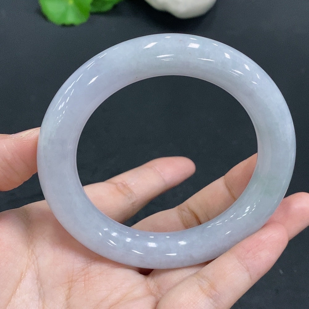 HUILIU HQ jadeite round bangle in size 57.3, smooth green jade jewelry with polished finish, natural stone appearance